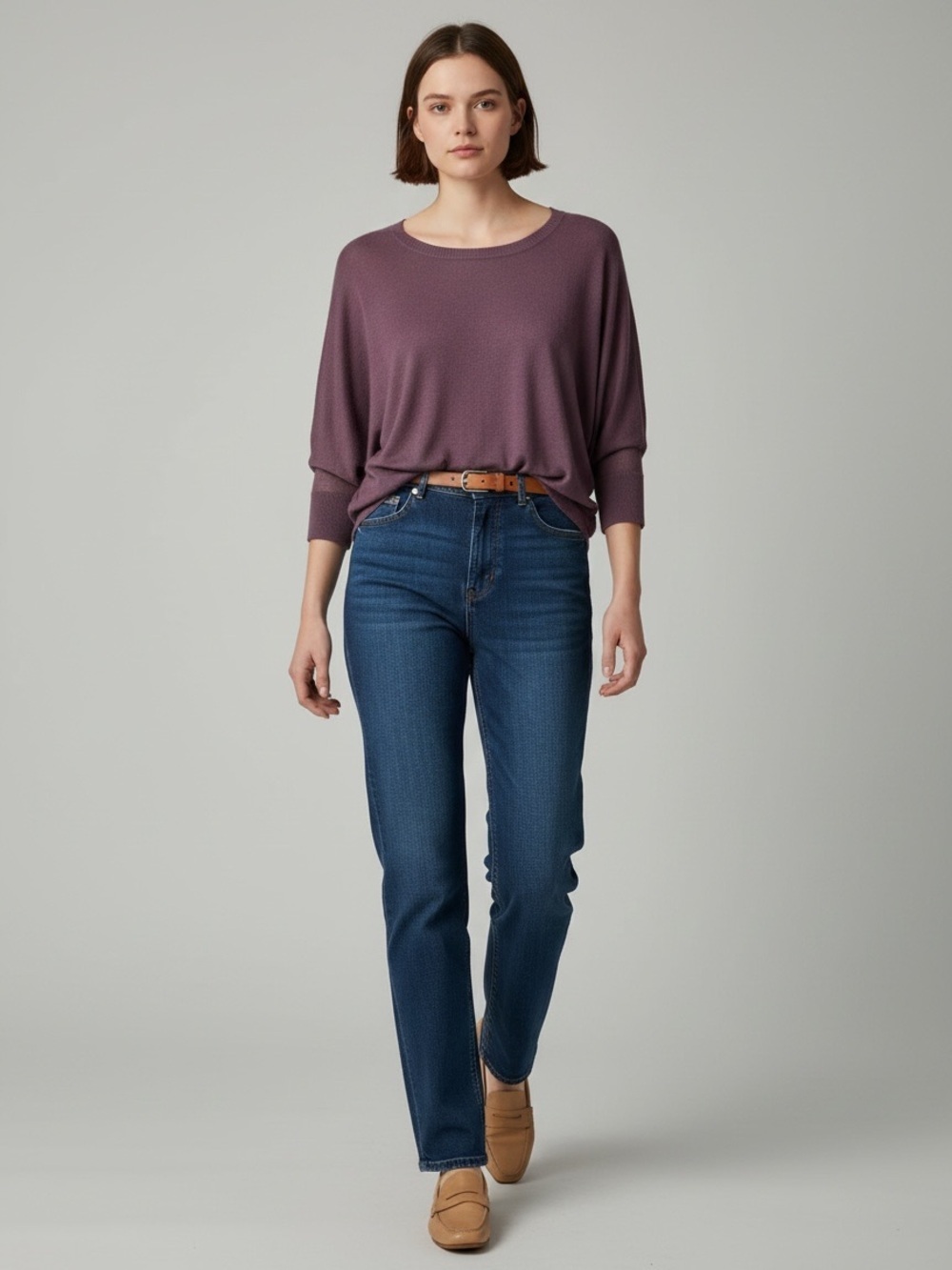 Ricki's Sweater Lightweight Draped Fit Crewneck Dolman Sleeve Pullover Purple XS
